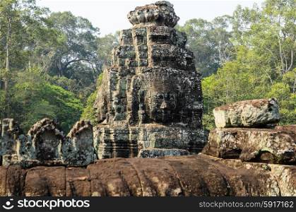 Prasat Bayon, part of Angkor Khmer temple complex, popular among tourists ancient lanmark and place of worship in Southeast Asia. Siem Reap, Cambodia.