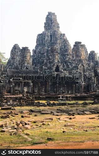 Prasat Bayon, part of Angkor Khmer temple complex, popular among tourists ancient lanmark and place of worship in Southeast Asia. Siem Reap, Cambodia.