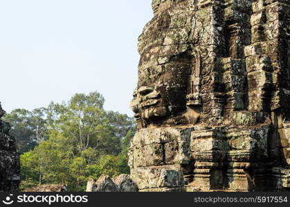 Prasat Bayon, part of Angkor Khmer temple complex, popular among tourists ancient landmark and place of worship in Southeast Asia. Siem Reap, Cambodia.