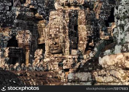 Prasat Bayon, part of Angkor Khmer temple complex, popular among tourists ancient landmark and place of worship in Southeast Asia. Siem Reap, Cambodia.