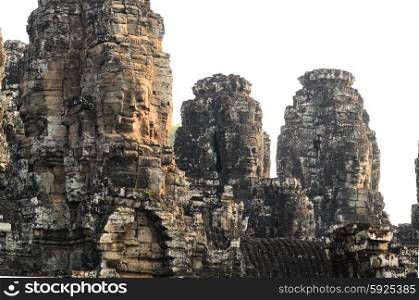 Prasat Bayon, part of Angkor Khmer temple complex, popular among tourists ancient landmark and place of worship in Southeast Asia. Siem Reap, Cambodia.