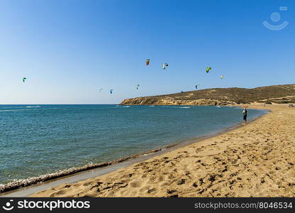 Prassonissi view of the beach with surfers in the background