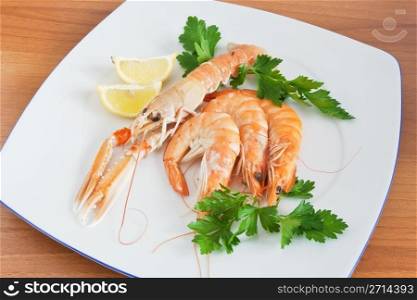 prawn and shrimps with lemon and parsley