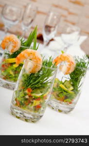 Prawns served in glasses