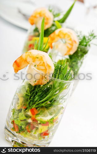 Prawns served in glasses