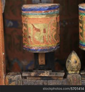 Prayer wheels at Jambay Lhakhang, Chokhor Valley, Bumthang District, Bhutan