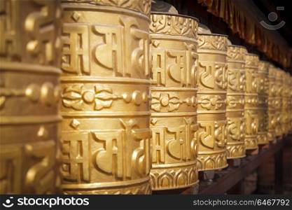 Prayer wheels at Swayambhunath stupa in Kathmandu, Nepal