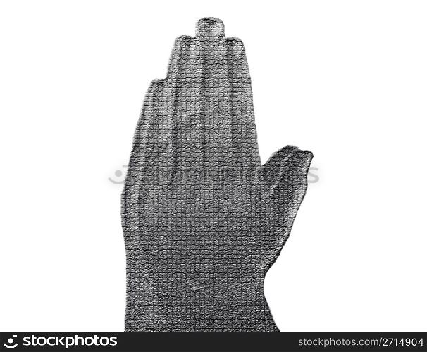 Praying Hands (Side View) on White - Silver / Metalic hand gesture artwork.