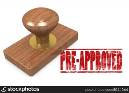 Pre-approved wooded seal stamp image, 3d rendering