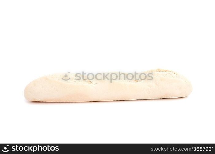 Pre baked bread baguette loaf ready for home cooking isolated on white