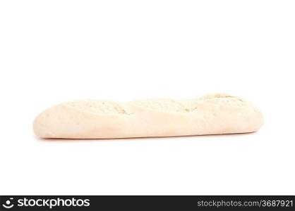 Pre baked bread baguette loaf ready for home cooking isolated on white