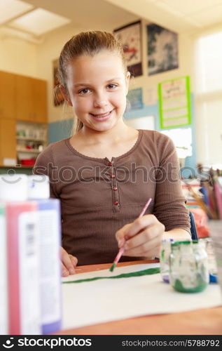 Pre teen girl in art class