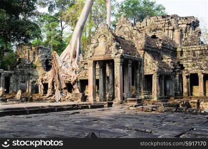 Preah Khan, part of Khmer Angkor temple complex, popular among tourists ancient landmark and place of worship in Southeast Asia. Siem Reap, Cambodia.