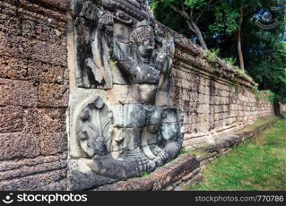 Preah Khan temple wall in Siem Reap, Cambodia