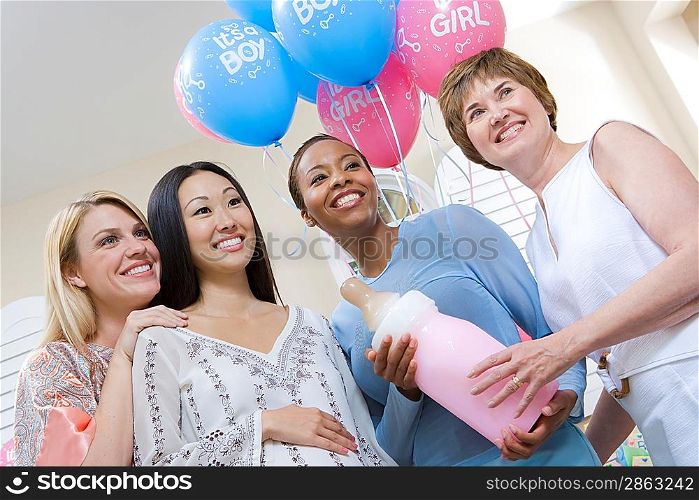Pregnant Asian Woman with Friends at a Baby Shower Low Angle