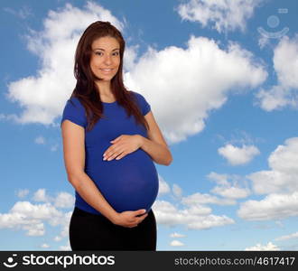 Pregnant brunette woman taking a walk on a nice day