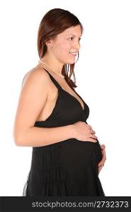 Pregnant girl sideview in black