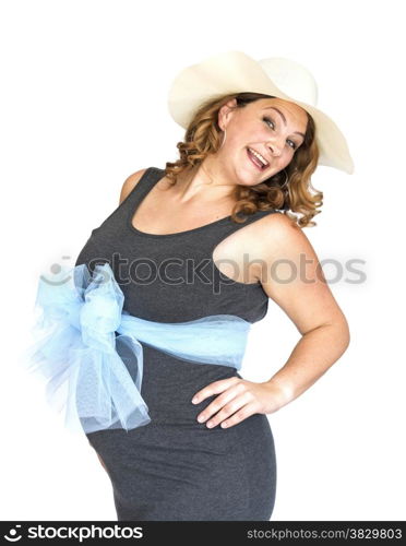 pregnant happy smiling woman with hat on her head