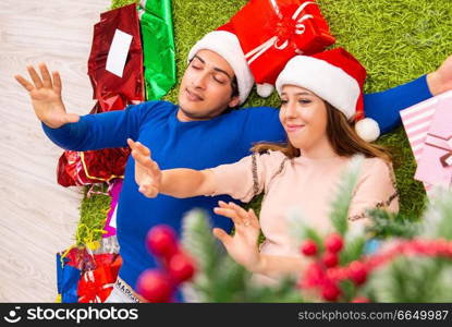 Pregnant wife celevrating christmas with husband