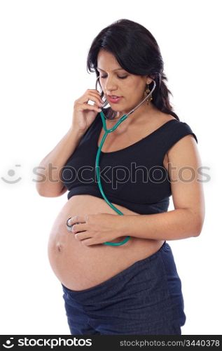 Pregnant with stethoscope on a over white background