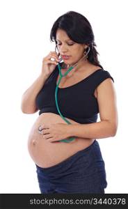 Pregnant with stethoscope on a over white background