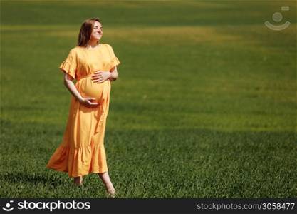 pregnant woman among the green field. Romantic pregnant woman outside, in the field and among greenery like a fairytale.. pregnant woman among the green field. Romantic pregnant woman outside, in the field and among greenery like a fairytale