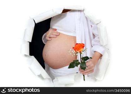 Pregnant woman holding a rose