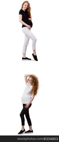 Pregnant woman in composite image isolated on white