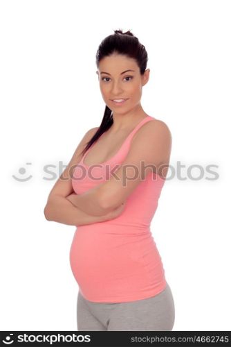 Pregnant woman in sportswear isolated on a white background