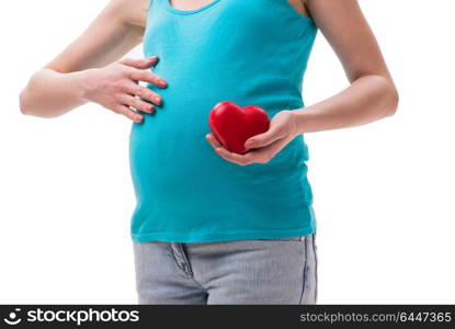 Pregnant woman isolated on white background