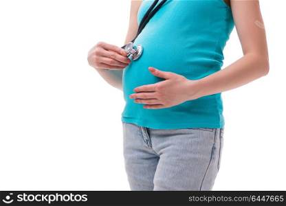 Pregnant woman isolated on white background