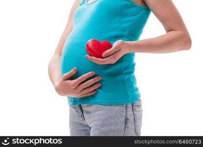 Pregnant woman isolated on white background