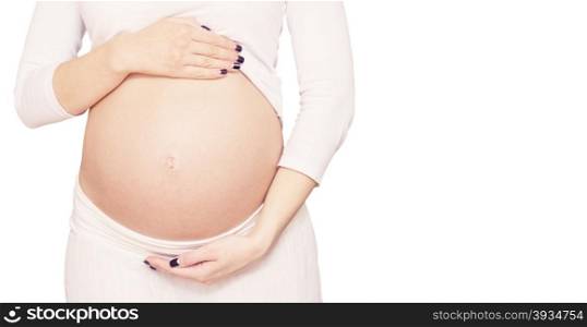 pregnant woman over white background