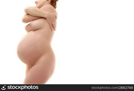 pregnant woman profile nude isolated on white background