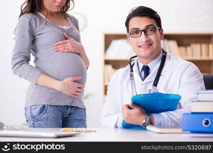 Pregnant woman visiting doctor for consultation