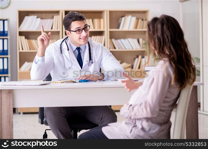 Pregnant woman visiting doctor for consultation