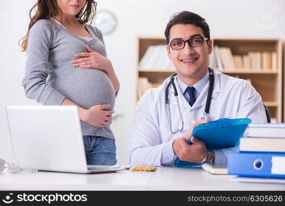 Pregnant woman visiting doctor for consultation