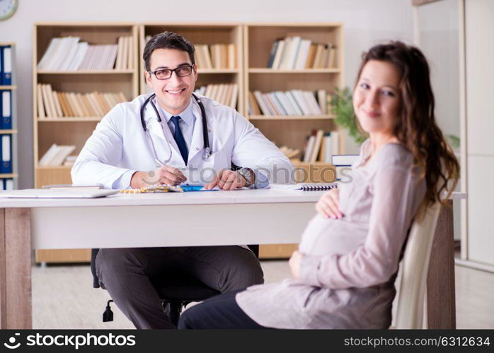 Pregnant woman visiting doctor for consultation