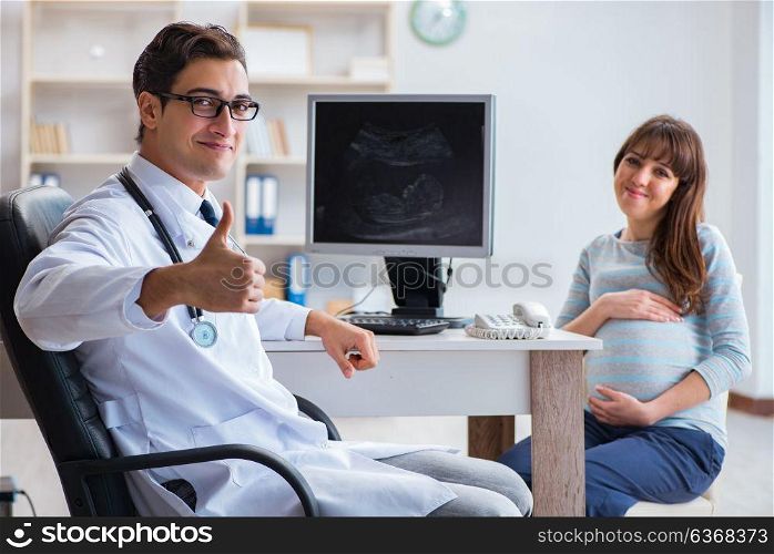 Pregnant woman visiting doctor for regular check-up