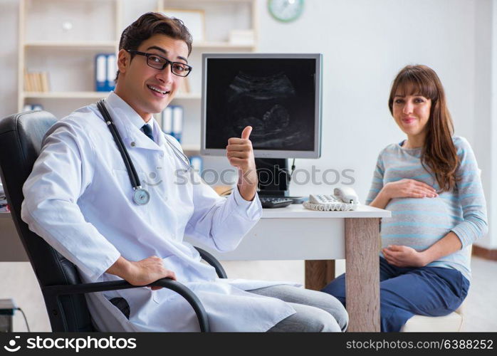 Pregnant woman visiting doctor for regular check-up