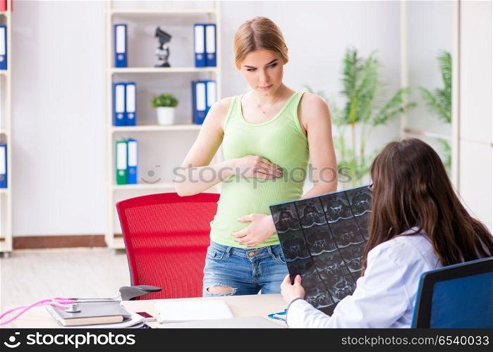 Pregnant woman visiting doctor for regular check-up