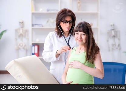 Pregnant woman visiting doctor for regular check-up