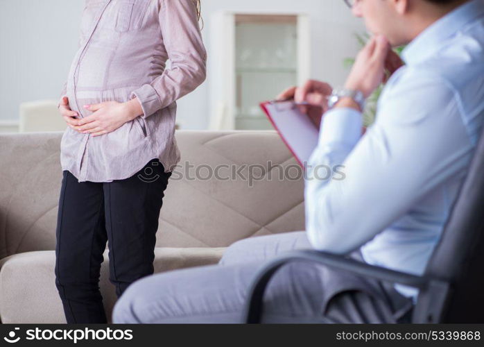 Pregnant woman visiting psychologist doctor