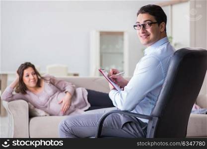 Pregnant woman visiting psychologist doctor