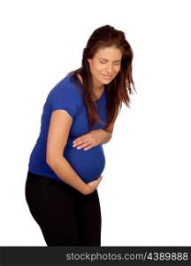 Pregnant woman with contractions isolated on a white background