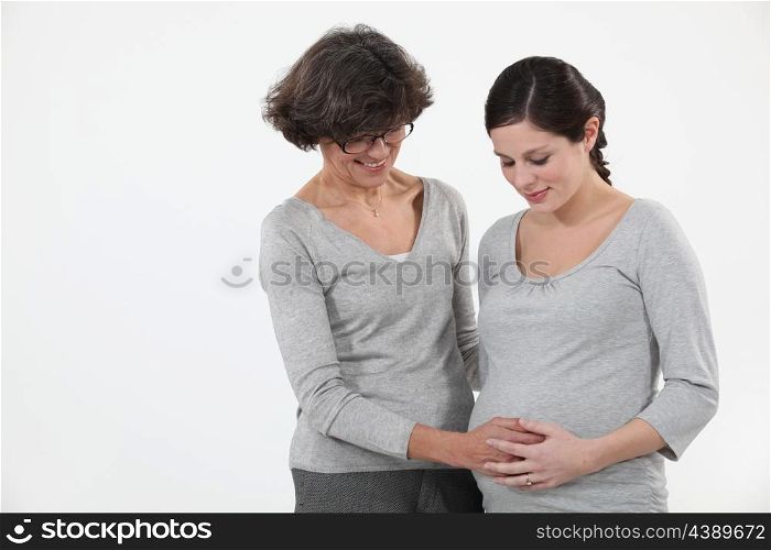 Pregnant woman with her mother