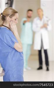 pregnant woman with hospital blur background