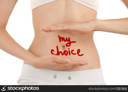 Pregnant Young Woman Decided to Have an Abortion - it is Her Choice. White Background