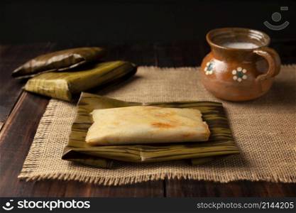 Prehispanic dish typical of Mexico and some Latin American countries. Corn dough wrapped in banana leaves. The tamales are steamed.
