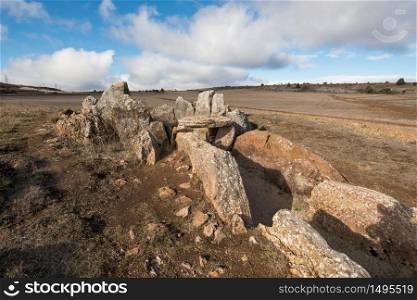 Prehistocric megalithic Dolmen in Mazariegos, Burgos province, Spain.